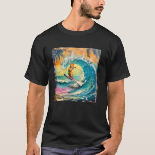 Camiseta Gato surfeando ola del océano arte de graffiti ele
