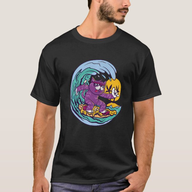 Camiseta Gato Surfing Waves Ocean Island y Sun (Anverso)