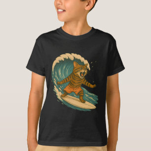 Camiseta Gato Surfista Divertido Gato Retro Playa En Gato D