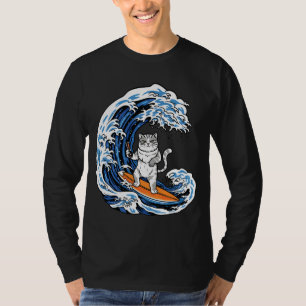 Camiseta Gato Surfista en Ola Azul Épica – Océano de Dibujo