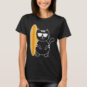 Camiseta Gato surfista - Tabla de surf de playa olas de océ
