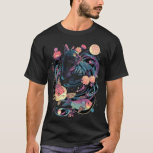 Camiseta Gato surreal flotando en arte caprichoso de pez es