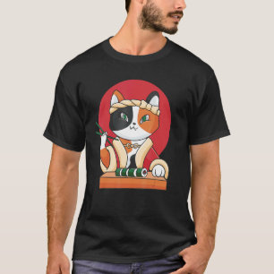 Camiseta Gato Sushi Dibujos Animados Comida Mascota Pez