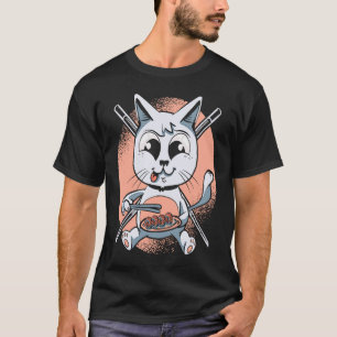 Camiseta Gato Sushi Plato Japonés Comilón Gatito Rollos de