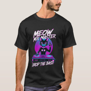 Camiseta Gato Synthwave DJ Música Cyberpunk Vaporwave EDM F