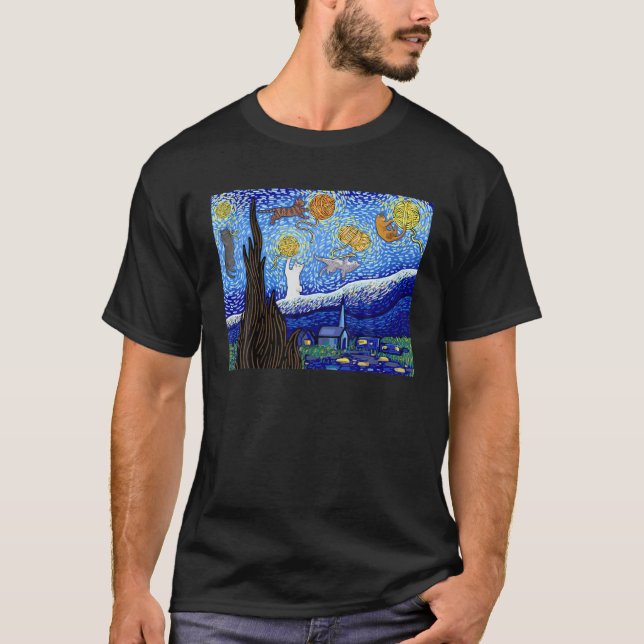 Camiseta Gato T, gato nocturno estrellado, gato femenino, g (Anverso)