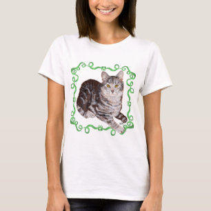Camiseta Gato Tabby American Shorthair con Cinta Verde