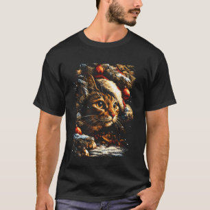 Camiseta Gato Tabby de Navidad con Sombrero de Santa Festiv