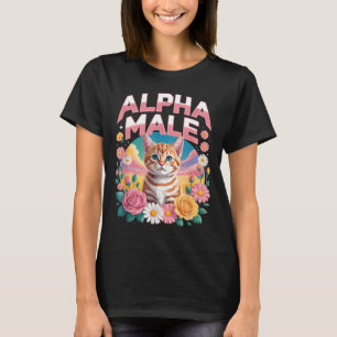 Camiseta Gato Tabby Divertido Macho Alfa Flores Arcoíris