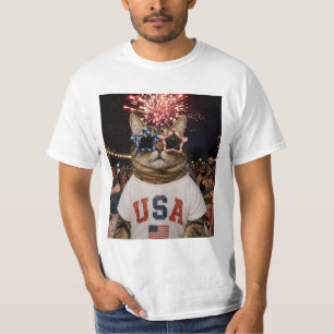 Camiseta Gato Tabby Divertido Meme Viral 4 de Julio