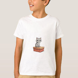 Camiseta Gato Tabby Gris Sentado en Caja Roja Niños