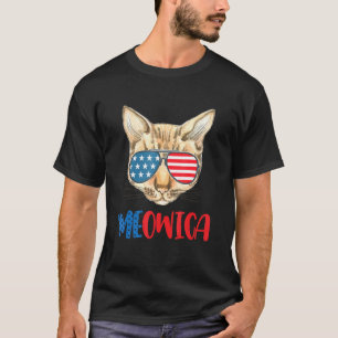 Camiseta Gato Tabby Meowica Con Gafas De Sol De La Bandera 