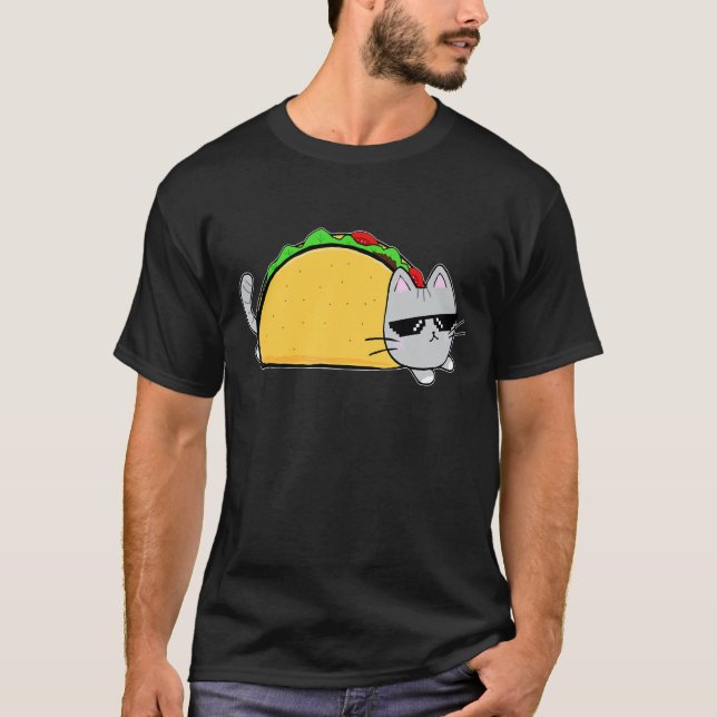 Camiseta Gato Taco Hombres Mexicanos de Comida Jóvenes (Anverso)