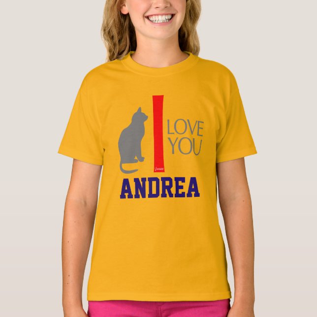 Camiseta Gato + Te amo "SU" personalizado CONOCIDO por (Anverso)