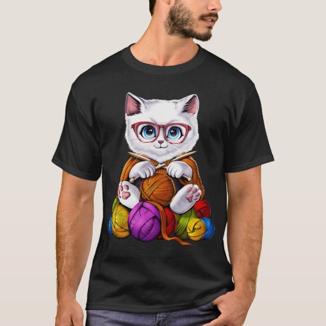 Camiseta Gato Tejiendo al crochet (Anverso)