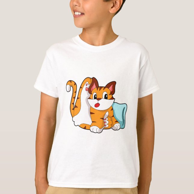 Camiseta Gato tigre con almohada (Anverso)