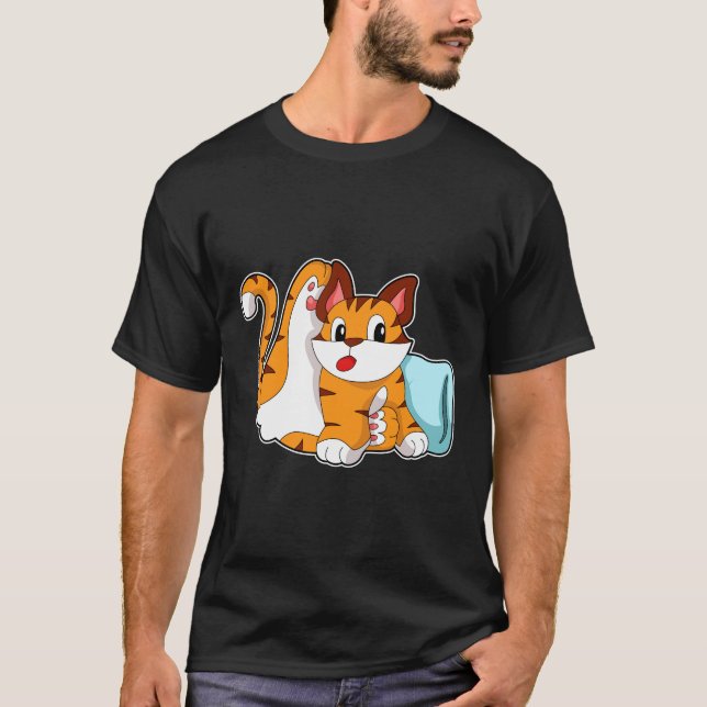 Camiseta Gato tigre con almohada (Anverso)