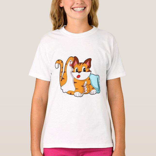 Camiseta Gato tigre con almohada (Anverso)