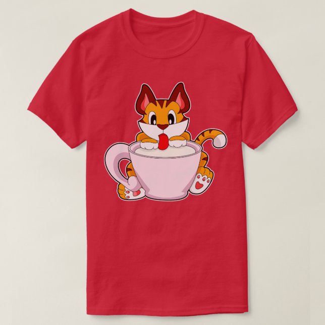 Camiseta Gato tigre con copa de leche (Diseño del anverso)