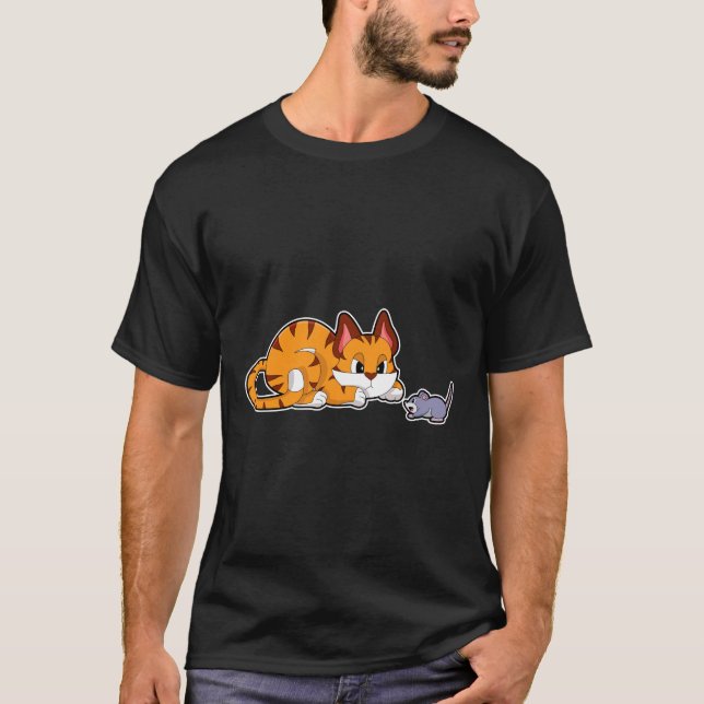 Camiseta Gato tigre con ratón (Anverso)