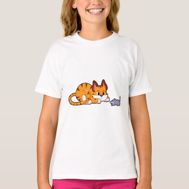 Camiseta Gato tigre con ratón (Anverso)