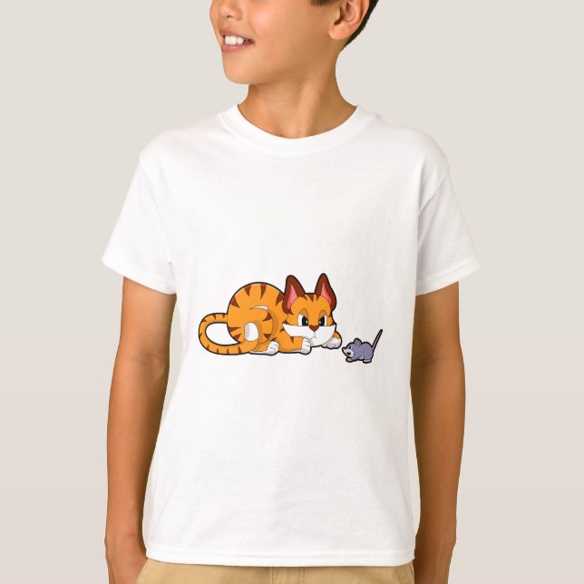 Camiseta Gato tigre con ratón (Anverso)