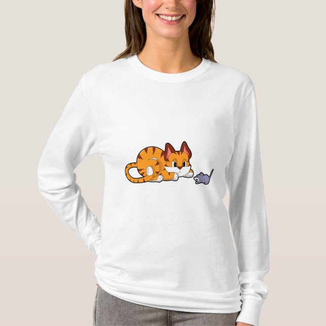 Camiseta Gato tigre con ratón (Anverso)