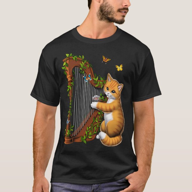 Camiseta Gato tocando arpa (Anverso)