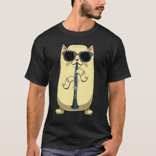 Camiseta Gato tocando clarinete Instrumento Música Aficiona
