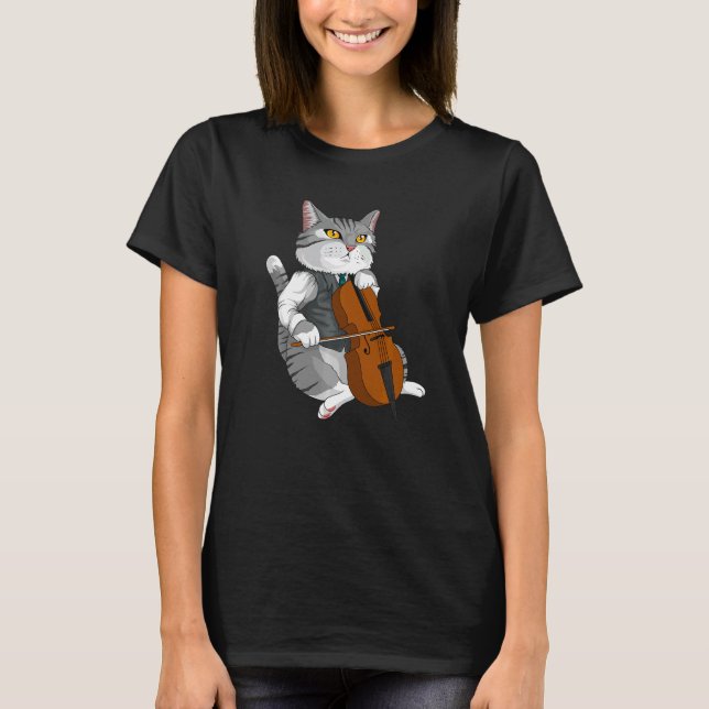 Camiseta Gato tocando el violonchelo instrumento musical de (Anverso)