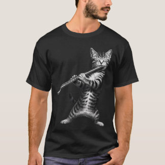 Camiseta Gato Tocando Flauta Divertido Para Gato Amante Gat