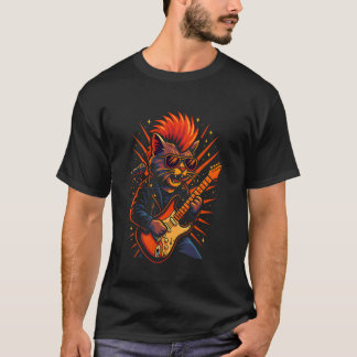 Camiseta Gato tocando guitarra eléctrica, ama la música roc