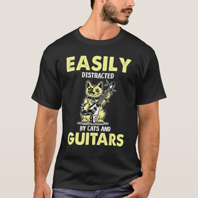 Camiseta Gato Tocando Guitarra Fácilmente Distraído Por Gat (Anverso)