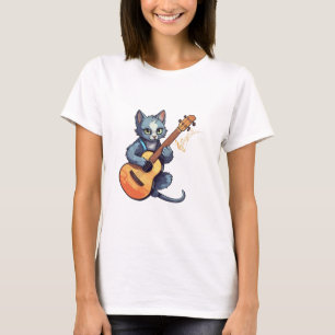 Camiseta Gato tocando guitarra, gato y música
