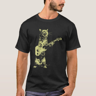 Camiseta Gato tocando guitarra Gracioso Guitarista Kitten M