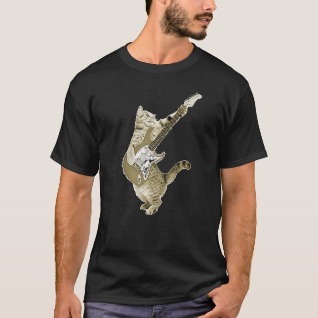 Camiseta Gato tocando guitarra Kitten Guitarista Rockstar (Anverso)