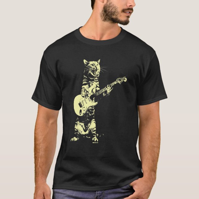 Camiseta Gato Tocando Guitarra Mens Gráfico Para Hombres (Anverso)