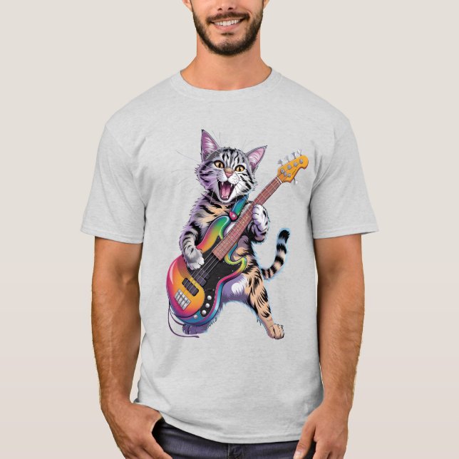 Camiseta Gato tocando guitarra Rock And Roll (Anverso)