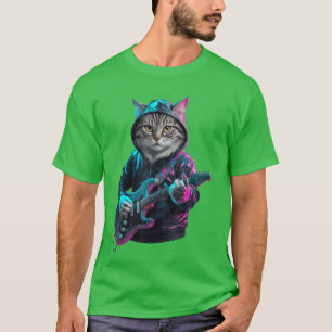 Camiseta Gato tocando guitarra Rock and Roll estrella de ro