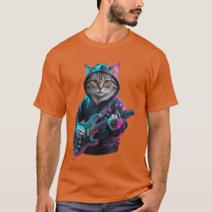 Camiseta Gato tocando guitarra Rock and Roll estrella de ro