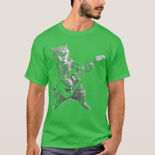 Camiseta Gato tocando guitarra Rock and Roll estrella de ro