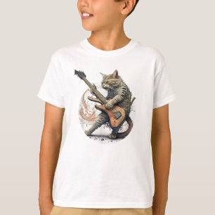 Camiseta Gato tocando guitarra rock Cat fuerte Metalizado M