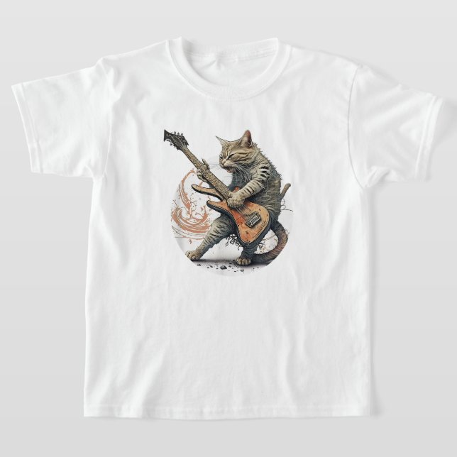 Camiseta Gato tocando guitarra rock Cat fuerte Metalizado M (Distribución)