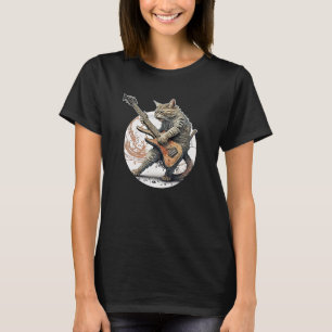 Camiseta Gato tocando guitarra rock Cat fuerte música de ga