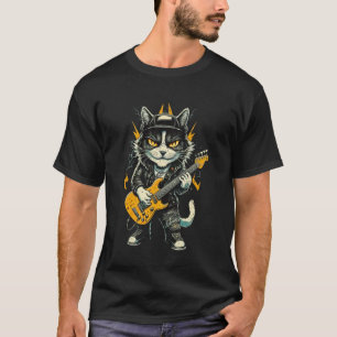 Camiseta Gato tocando guitarra Rock & Roll 80s 90s banda de