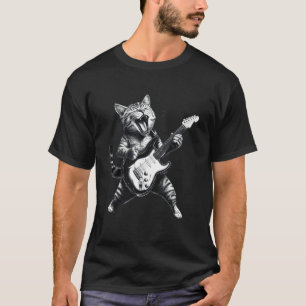 Camiseta Gato tocando guitarra Rock & Roll estrella gatito 