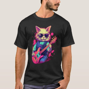 Camiseta Gato tocando guitarra Synthwave Guitarist Kitty