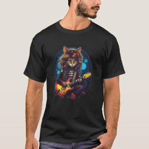 Camiseta Gato tocando guitarra vibraciones de rock eléctric