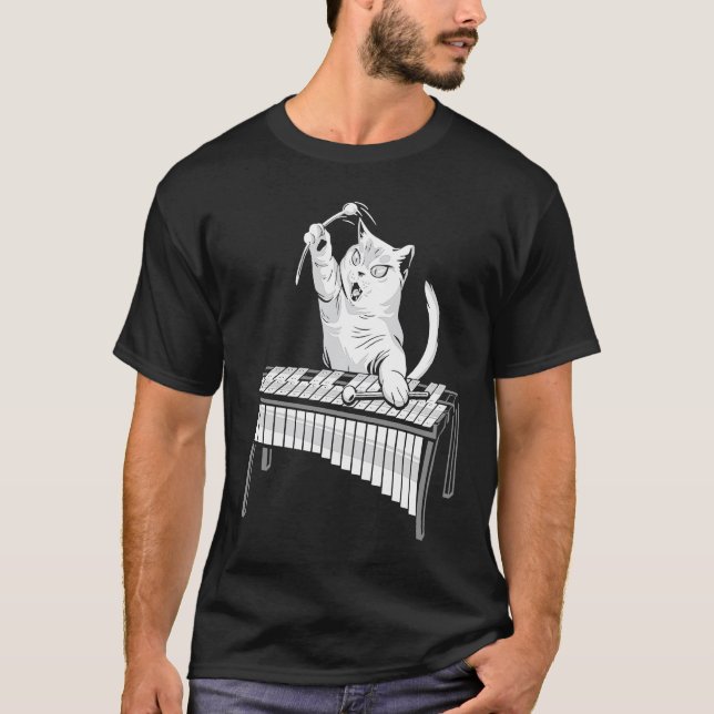 Camiseta Gato tocando instrumento musical de percusión Xilo (Anverso)