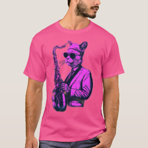 Camiseta Gato Tocando Jazz En Saxofón